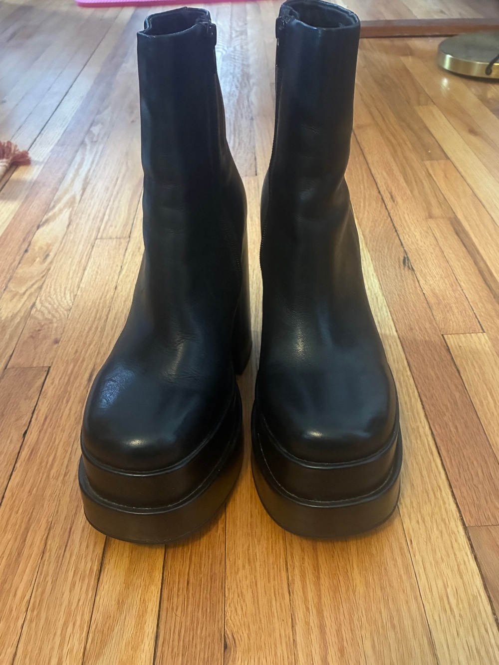 Steve Madden Cobra Black Leather Platform Block Heel Ankle Boots sz 8 - Picture 4 of 6